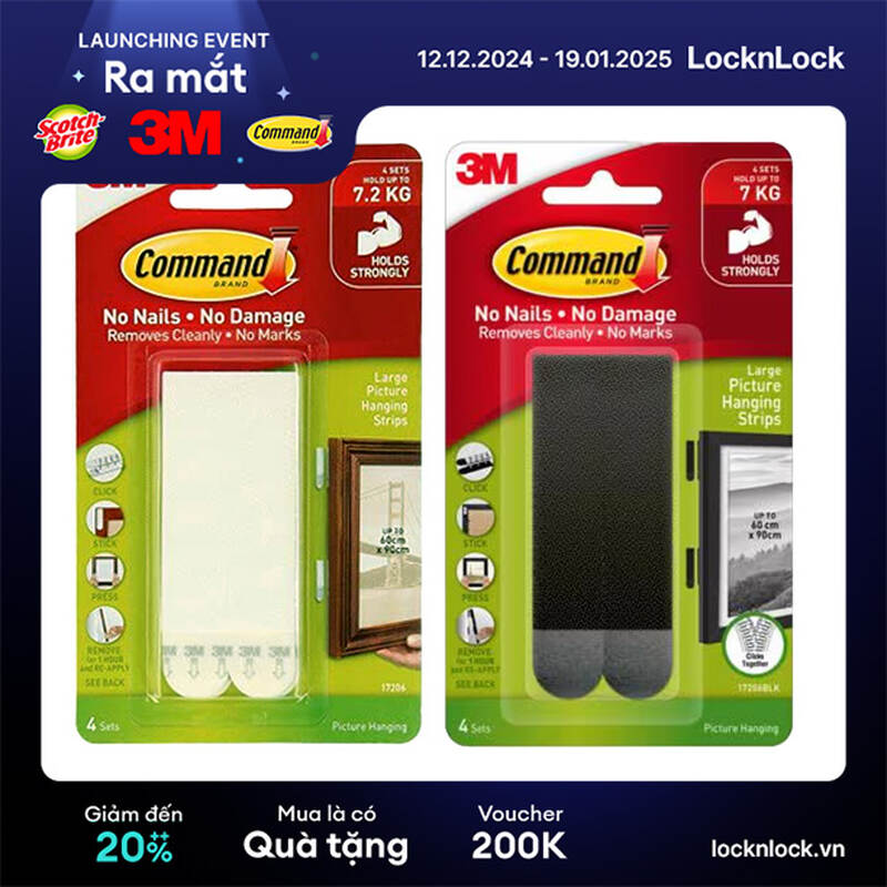 Miếng dán treo tranh Command™ 17206 - 2 màu (Trắng, Đen) - Chịu lực 7.2 kg - 8 miếng/vỉ image number null